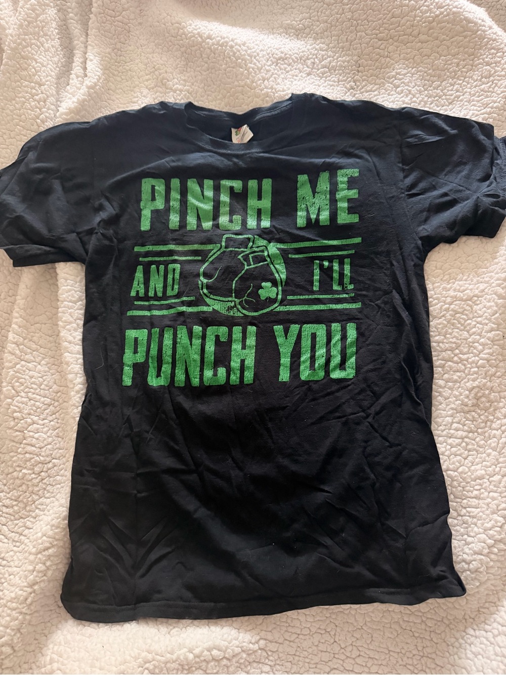 Fruit of the Loom Black Tee with Green Boxing Graphic